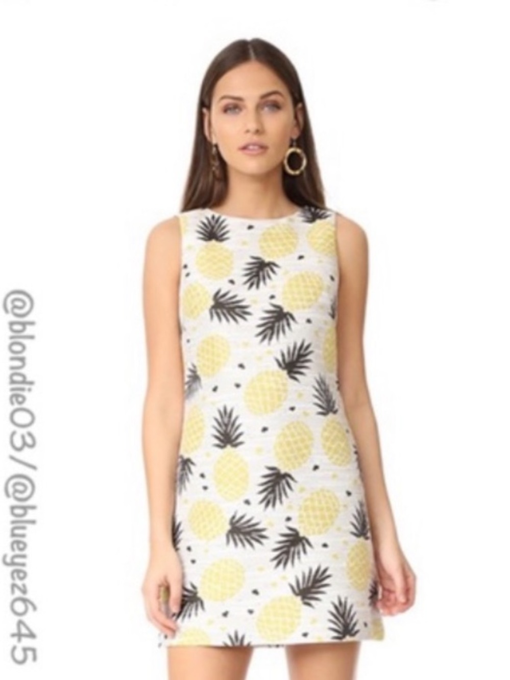 Alice + Olivia Pineapple Jacquard Shift Dress Yellow Black Cream
